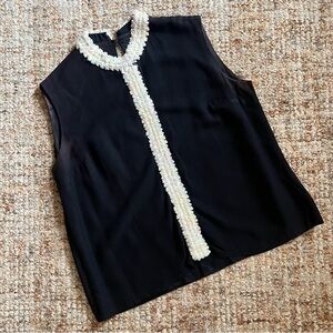 MCM MOD 50’s 60’s Elegant Black Sleeveless Top with Sequins Trim Detailing